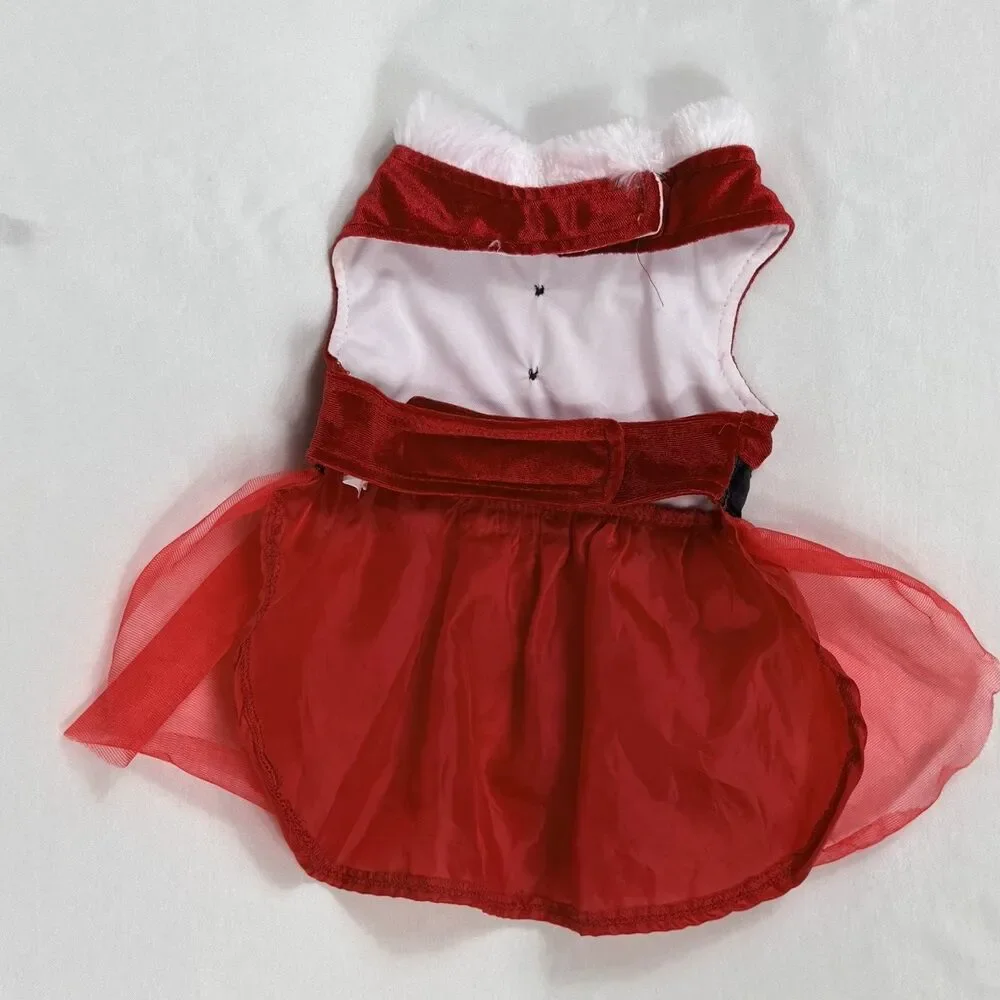 PUP CREW Design Christmas Red Velvet Dog Dress with Fur Trim Size M